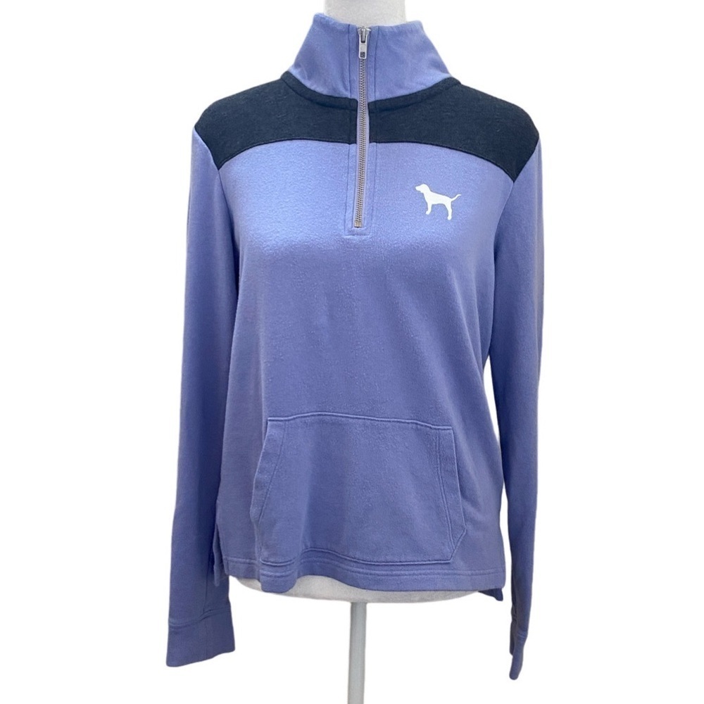 PINK Victoria's Secret Purple and Black pull-over 1/4 zip sweatshirt. Size XS